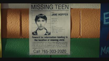  "Stranger Things" episode, a missing person poster includes a phone number with an Indiana area code