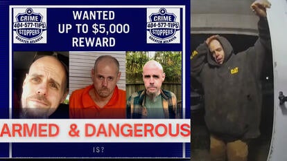 Wanted poster for Timothy Shane, stating he is "armed and dangerous," home security video of Shane attempting to gain access to a house