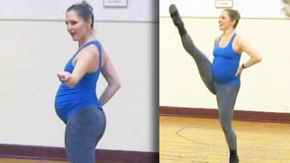 Alina Silver in a dance audition, pregnant / Alina Silver in a dance audition doing a high kick