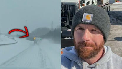 Snow plow clearing the way, plow driver Joe Estes