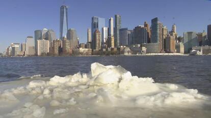 Chunk of ice floating in the Hudson River in New York City