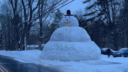 full body shot of Parker the giant snowman
