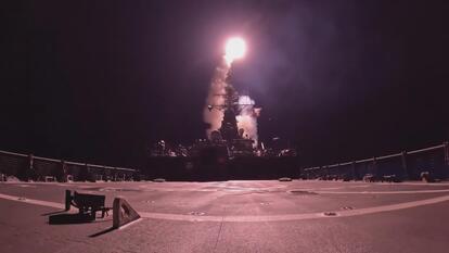 Missile launches from U.S. aircraft carrier