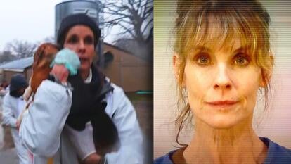 Alexandra Paul holding a dog / Alexandra Paul mugshot