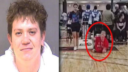 Dayton Webber mugshot / Dayton Webber throwing a bag during a cornhole competition