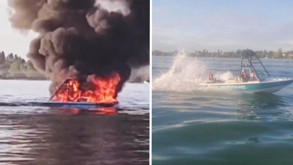 A boat that caught on fire