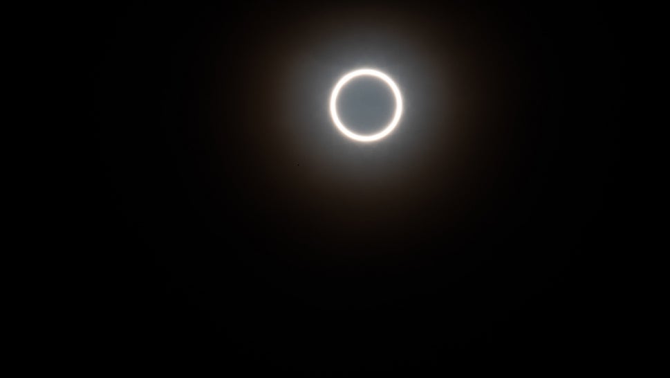  An annular eclipse of the sun, photographed on the rooftop of the tallest hotel in kulangsu, Xiamen City, Fujian Province, China, June 21, 2020.