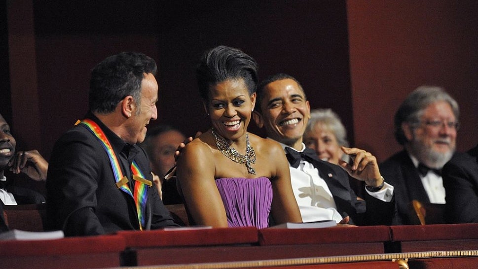 Bruce Springsteen, Michelle Obama and Barack Obama.