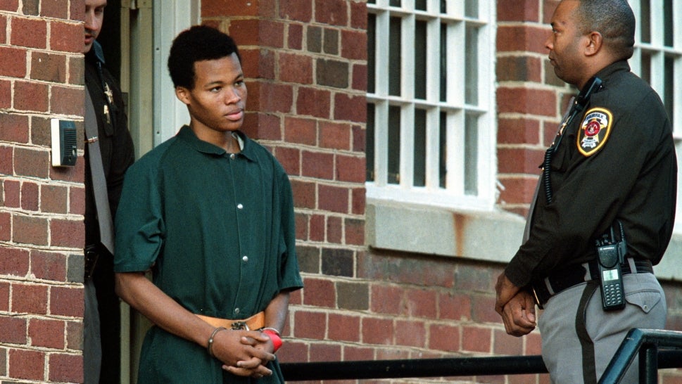 John Lee Malvo pictured in 2002 at a motions hearing at Fairfax County Juvenile and Domestic Relations Court.