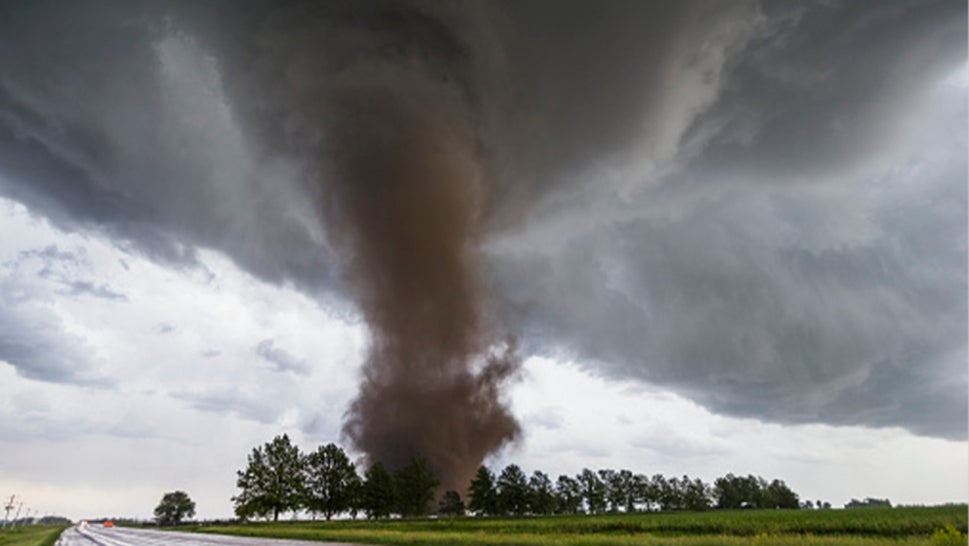 A stock image of a tornado hitting a region in the Midwest.