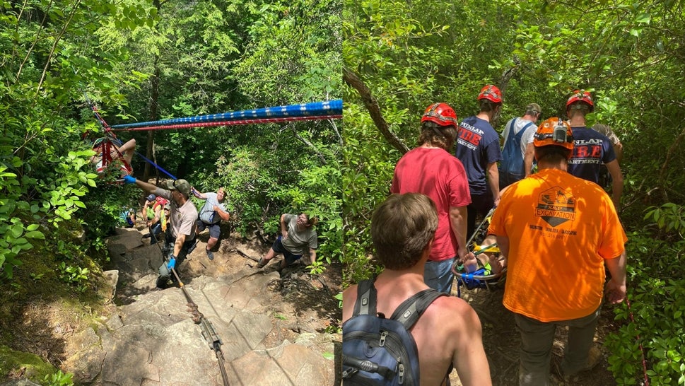 Side-by-side of ropes and personel carrying teen