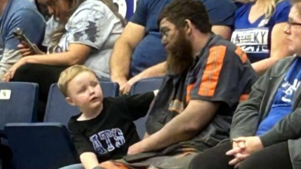 Coal Miner Covered in Dust Takes His Son to Basketball Game 
