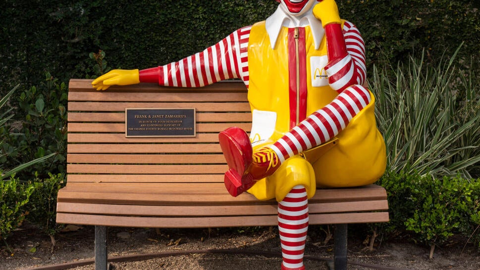 The Ronald McDonald bench on the playground is used by families to take photos at Ronald McDonald House Orange County.