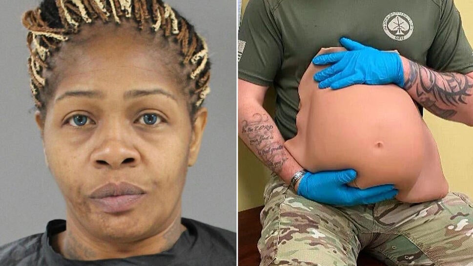 Cemeka Mitchem, 41, was allegedly arrested with cocaine hidden inside a rubber pregnancy belly.