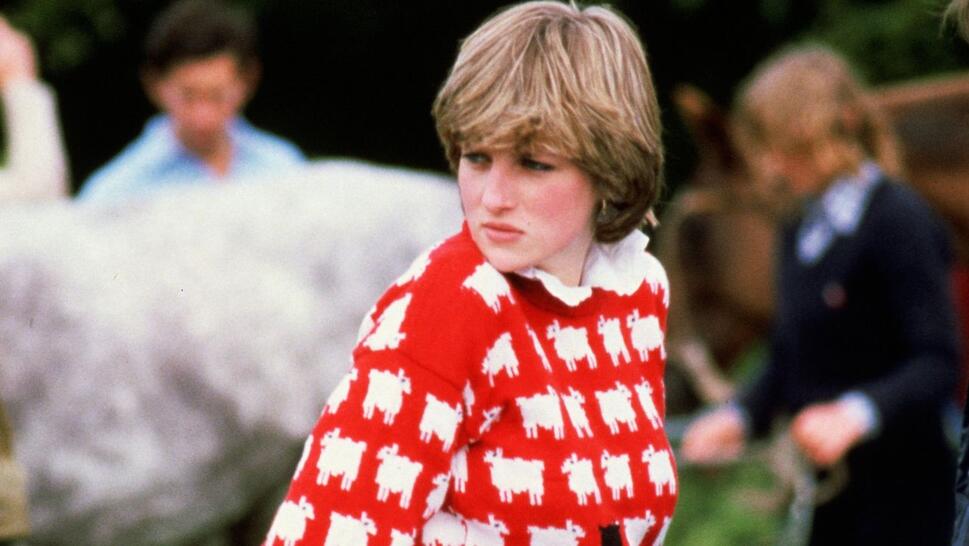 Diana, Princess of Wales (1961 - 1997) wearing 'Black sheep' wool jumper