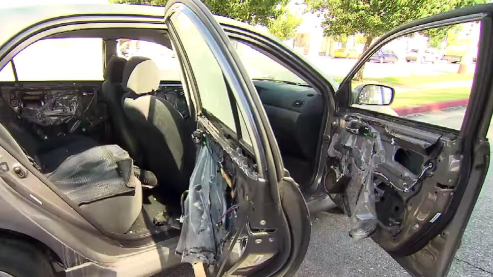 Car with torn up interior