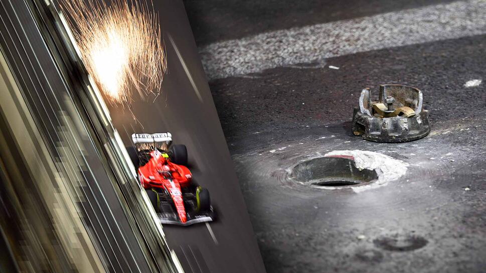 Formula 1 race car hits manhole cover at Las Vegas Grand Prix