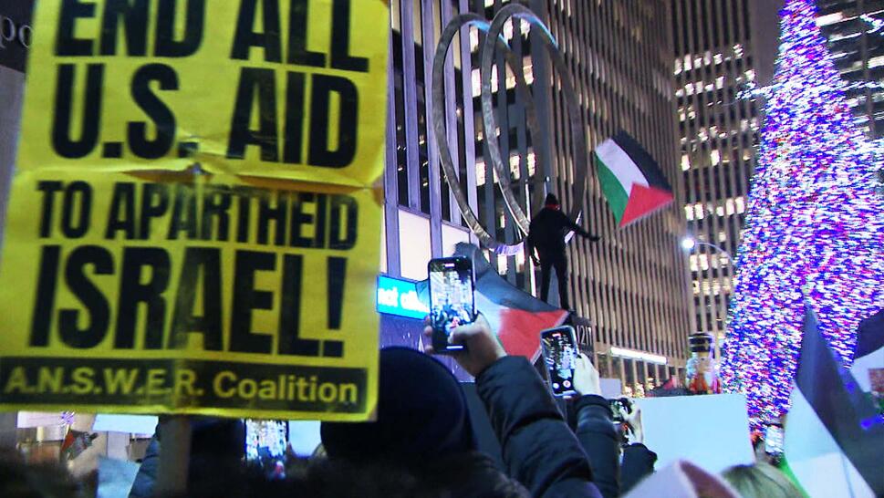 Pro-Palestine protesters during NYC holiday celebrations.
