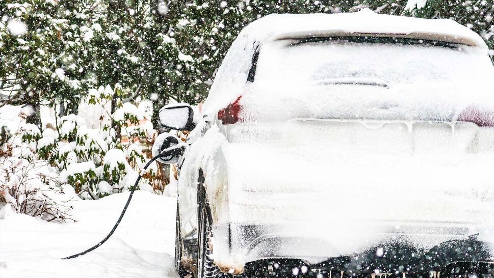 EV parked in snowy weather