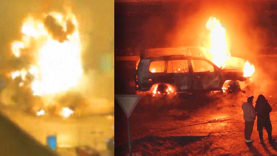 Explosion, car on fire
