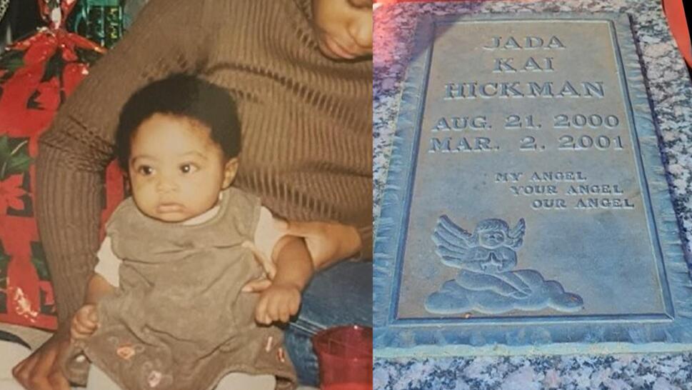 Archival photo of baby Jada Hickman/Jada Hickman’s grave marker