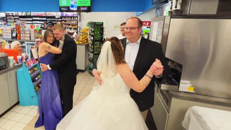 Couples marries inside a gas station