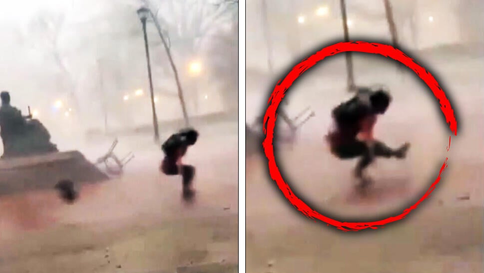 College student knocked off her feet during a tornado