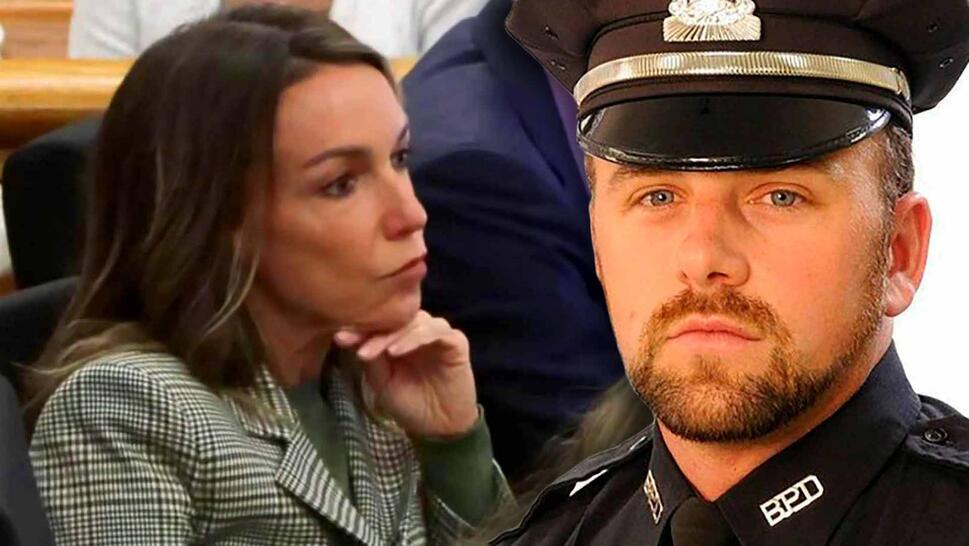 Karen Read in court / John O'Keefe in police uniform