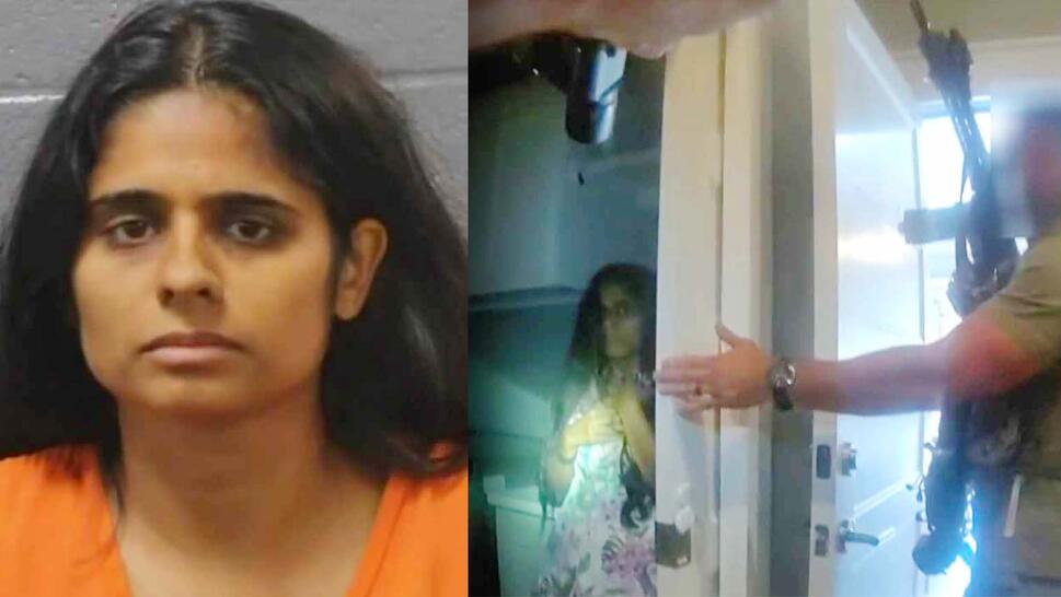 Booking photo of Dr. Neha Gupta, Woman hiding from police