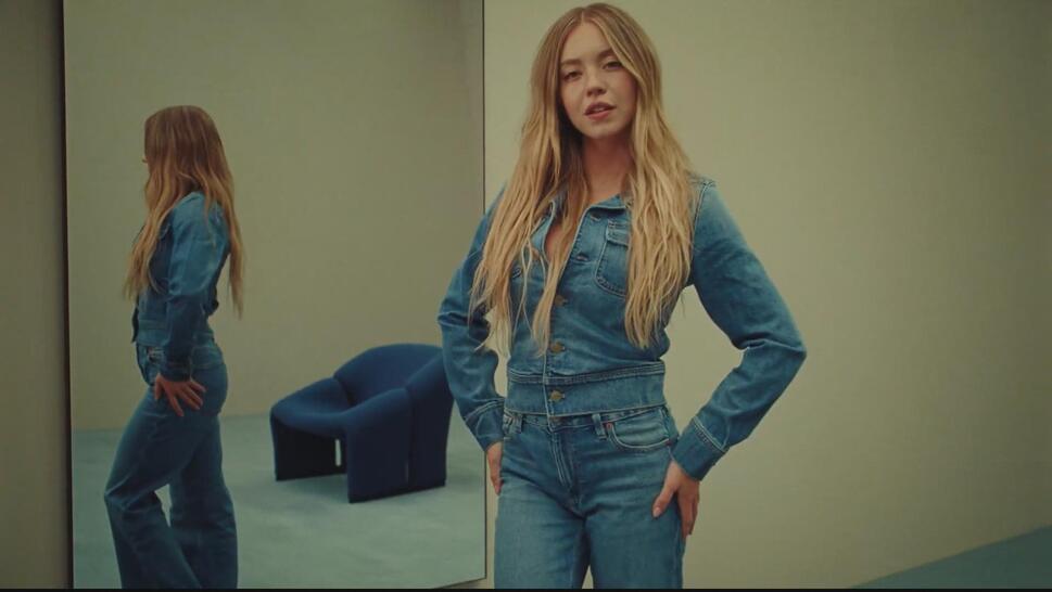 Sydney Sweeney in an ad for American Eagle