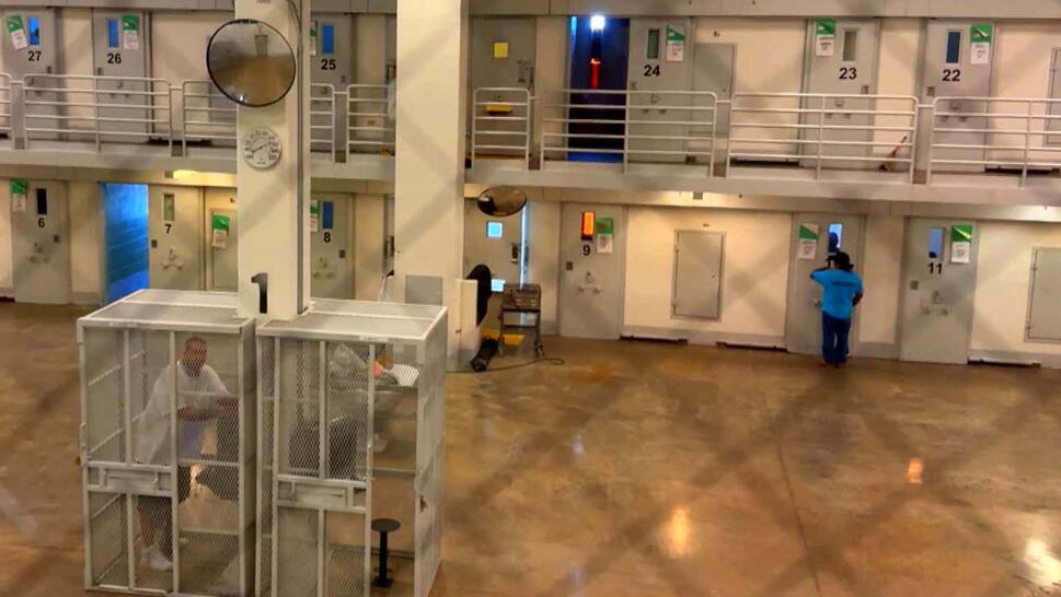 Interior of a two-story prison
