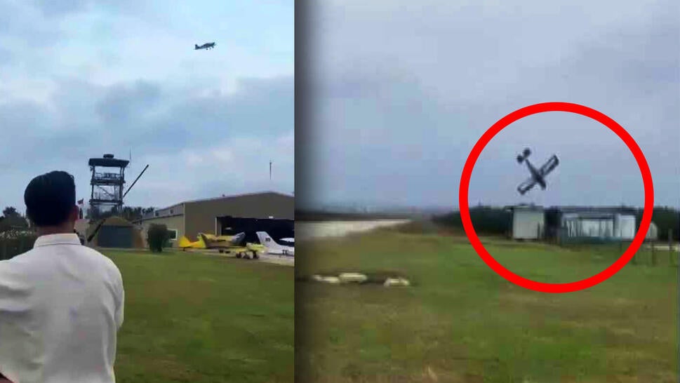 Man looking at plane in the sky, plane just before crash