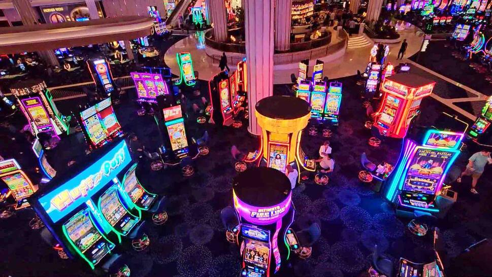 High angle looking down at a casino floor