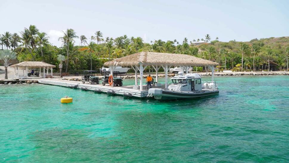Dock in the water leading to an island