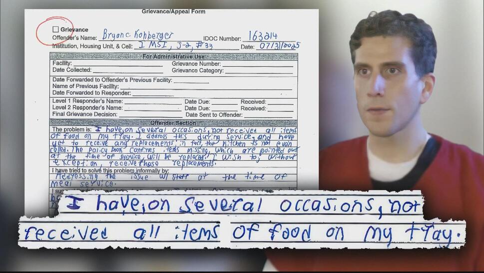 Bryan Kohberger, excerpt from his formal complaint about prison conditions