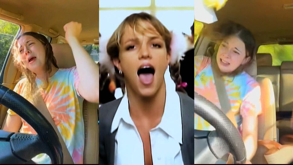 Kaitlynn McCutcheon singing in her car, Britney Spears, McCutcheon losing control of her car