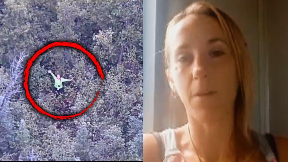 Amber being rescued in woods; after rescue