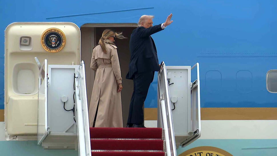 President Donald Trump and First Lady Melania Trump boarding airplane