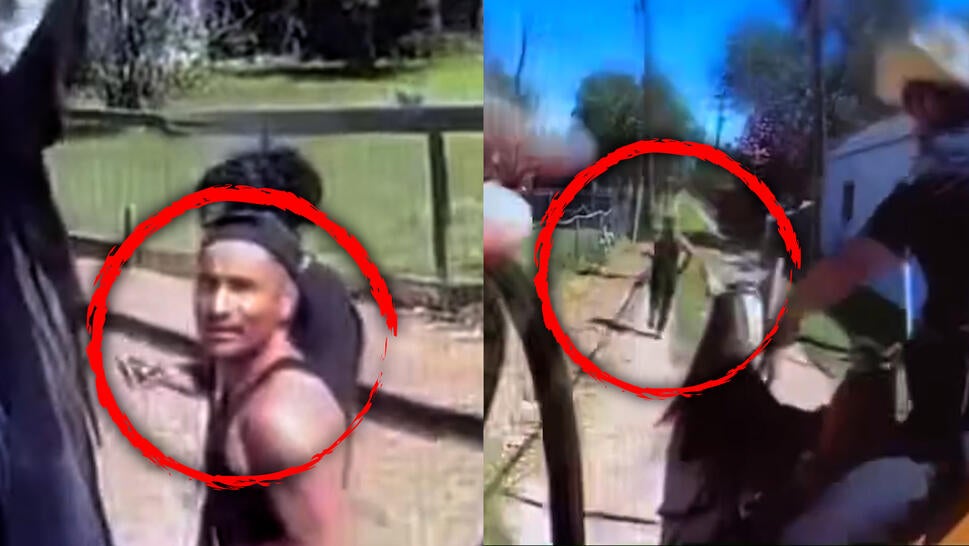  Bodycam of man looking at officer, then running away