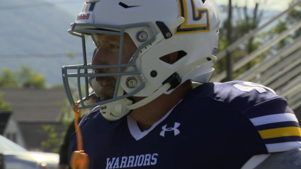 Tom Sillow ,58 year old, defensive lineman with the Lycoming College Warriors.
