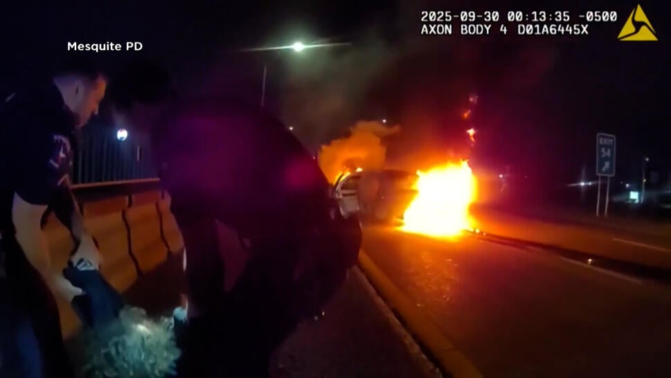 Cops pull woman away from burning car