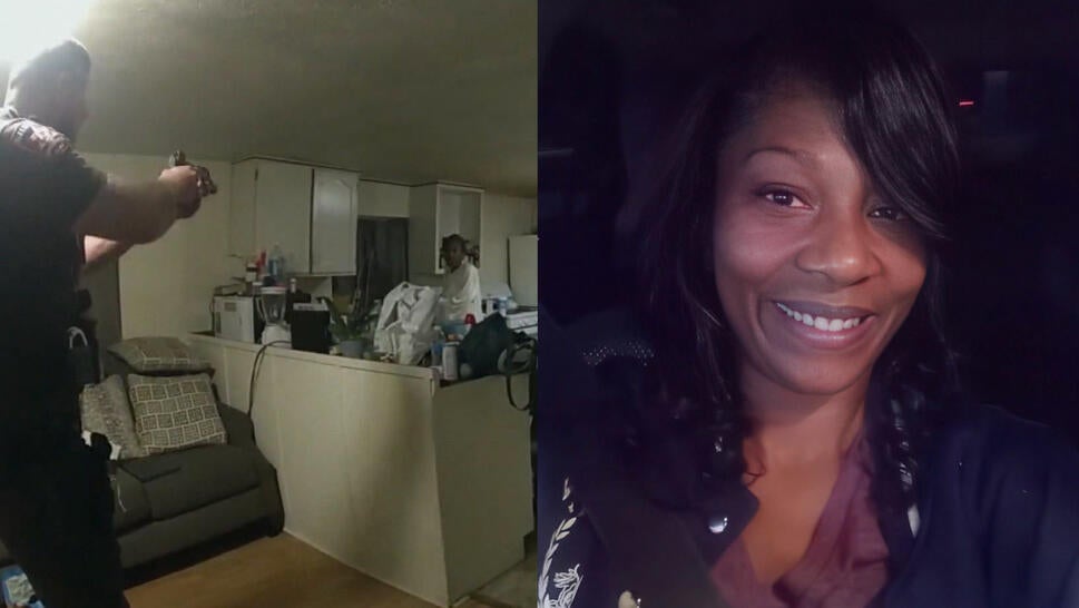Police bodycam footage of former officer Sean Grayson pointing gun at Sonya Massey; Sonya Massey
