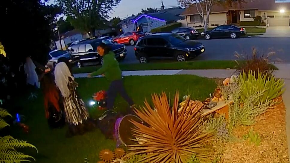 A jogger punched witch decorations