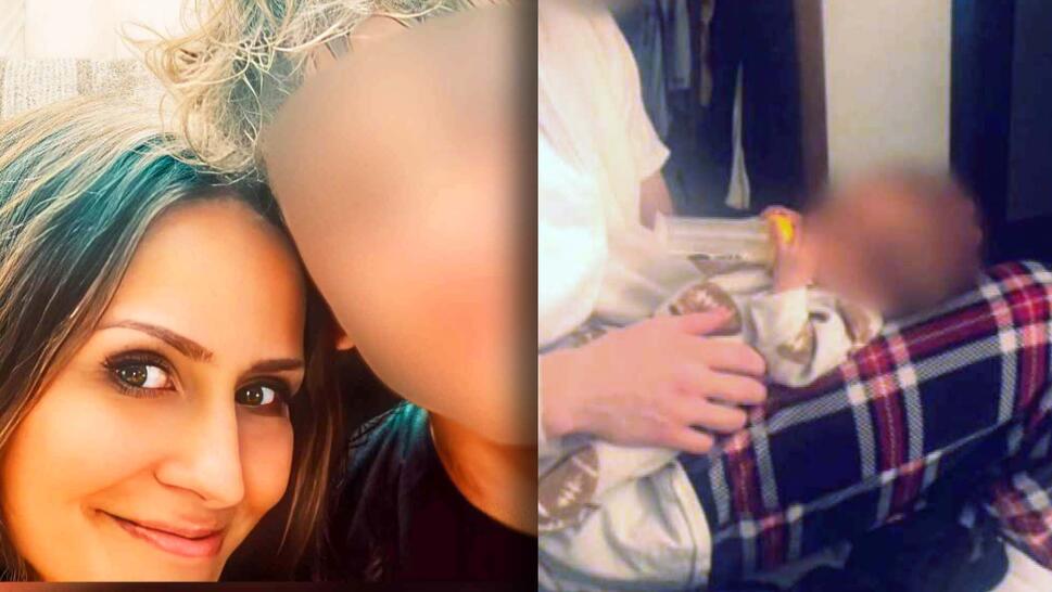 Robyn Polston posing with 14-Year-Old teen / A newborn swaddled and being held