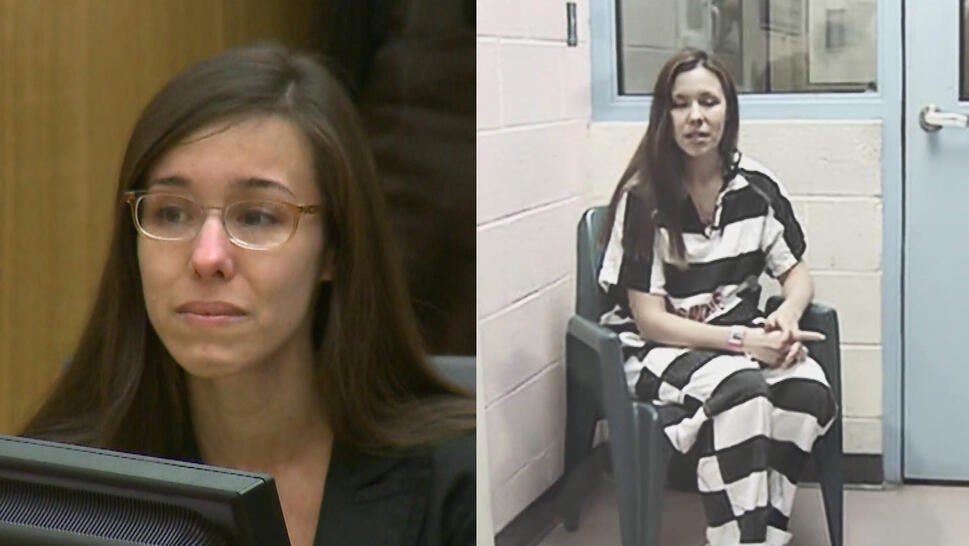 Jodi Arias during her 2008 trial, Arias in prison in 2025