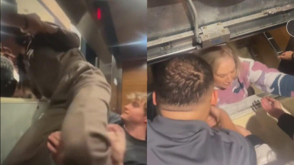 images of people crowded into elevator