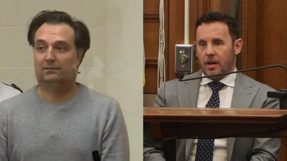 Split image of Brian Walshe, and William Fastow testifying