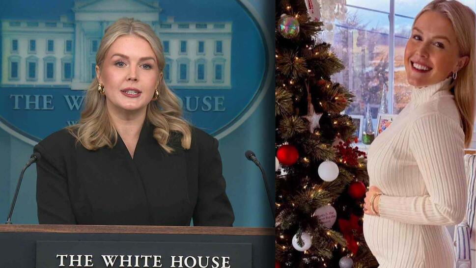 Karoline Leavitt speaking at The White House / Karoline Leavitt showing off baby bump in front of Christmas tree
