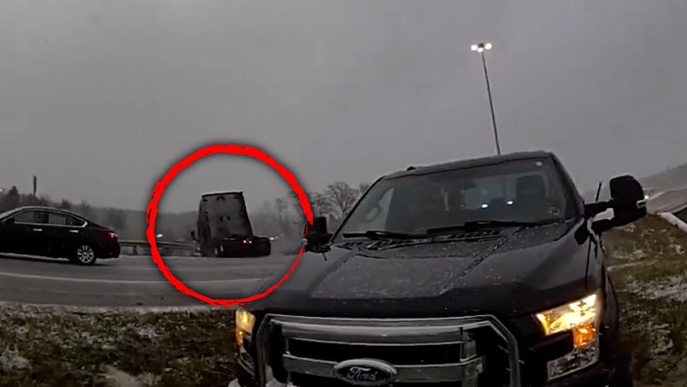 Semi truck crashes off highway