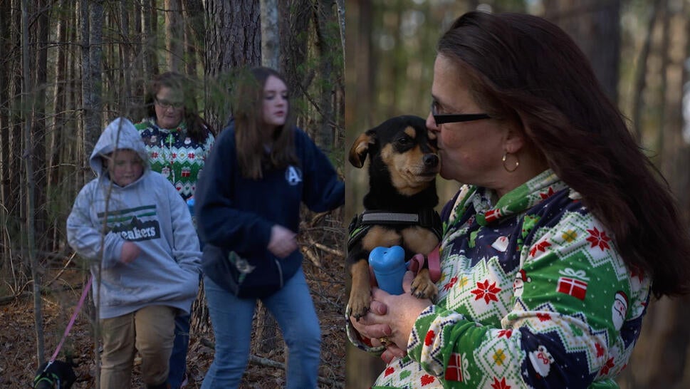 Tonda Michelin with grandchildren Melody and Dale, Tonda with dog Coco